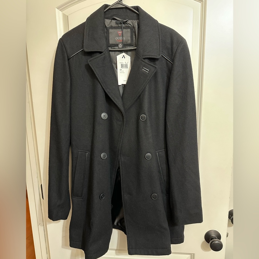 Mens Double-Breasted Long Coat / Peacoat - Guess Brand